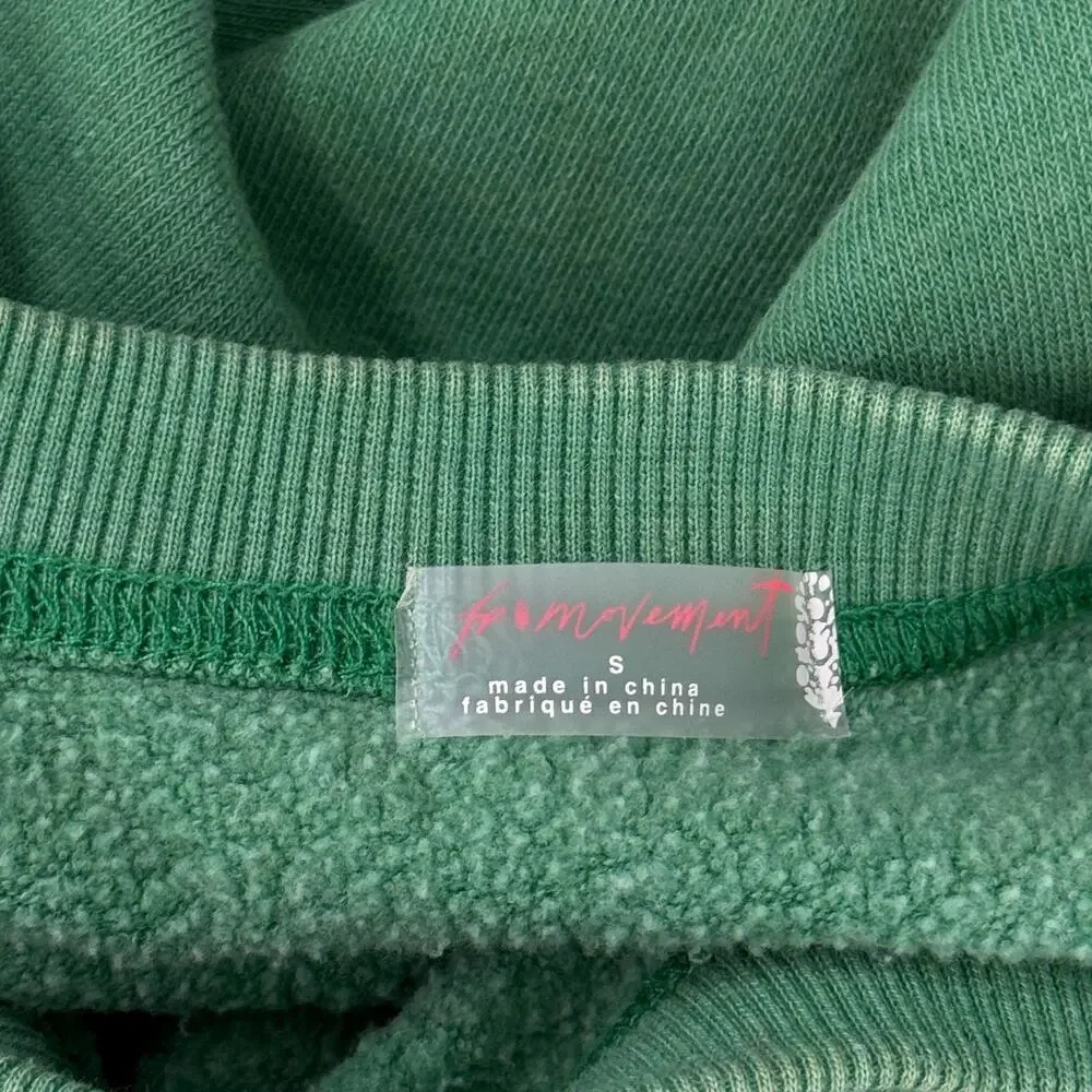 Free People Smiley Face Sweatshirt Women Small FP Movement Sweater Green Burnout